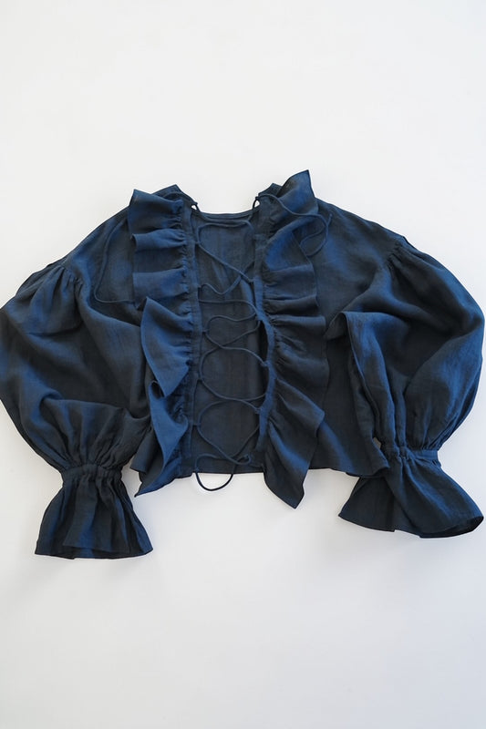 Frill lace up blouse