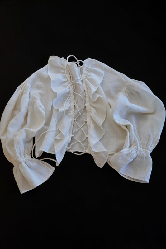 Frill lace up blouse
